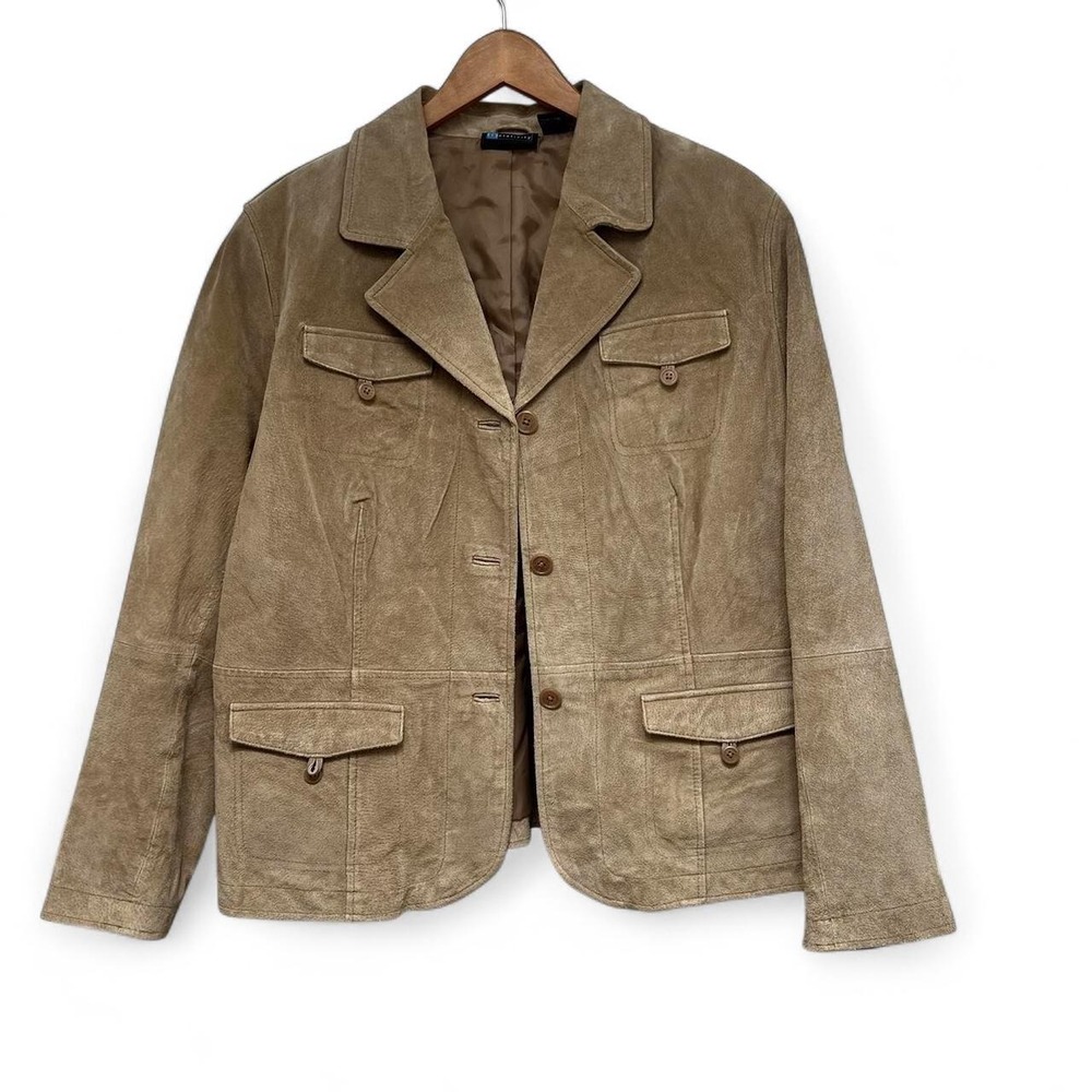 Relativity Vintage Tan Brown Genuine Suede Leather Jacket Utility Western XXL